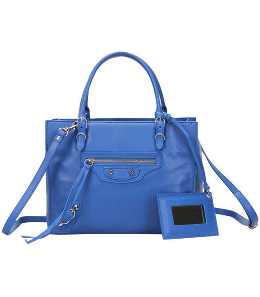 Balenciaga Mini Papier A4 Blue Sea pelle di vitello borsetta in pelle